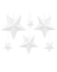 Weiße Sterne Deckendekoration 6x, 12-37 cm