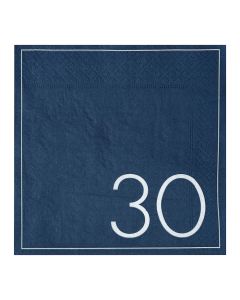 "30" Servietten Blau 16x - 16,5 cm 