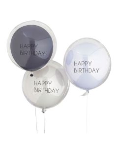Doppellagige Happy Birthday Ballons Blau 3 Stk. - 45 cm