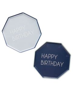 Blaue Pappteller "Happy Birthday" 8x - 25 cm