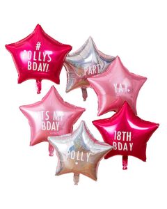 Pinke Sterne Folienballons CUSTOM DESIGN 6x - 45 cm 