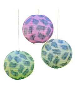 Farbige Papierlampions mit Palmenblättern 3x - 25 cm
