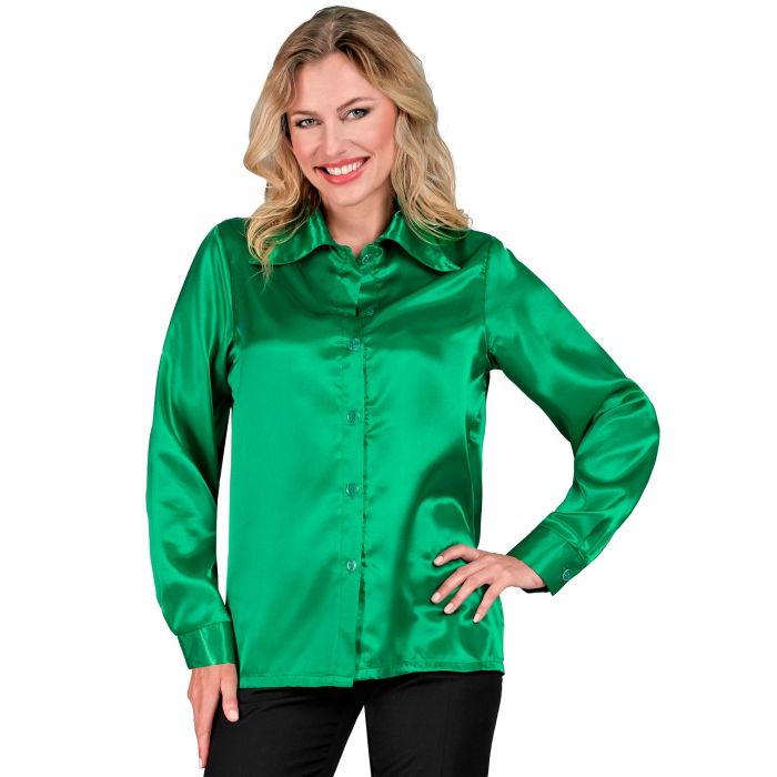 Grünes Satin-Diskoshirt für Damen