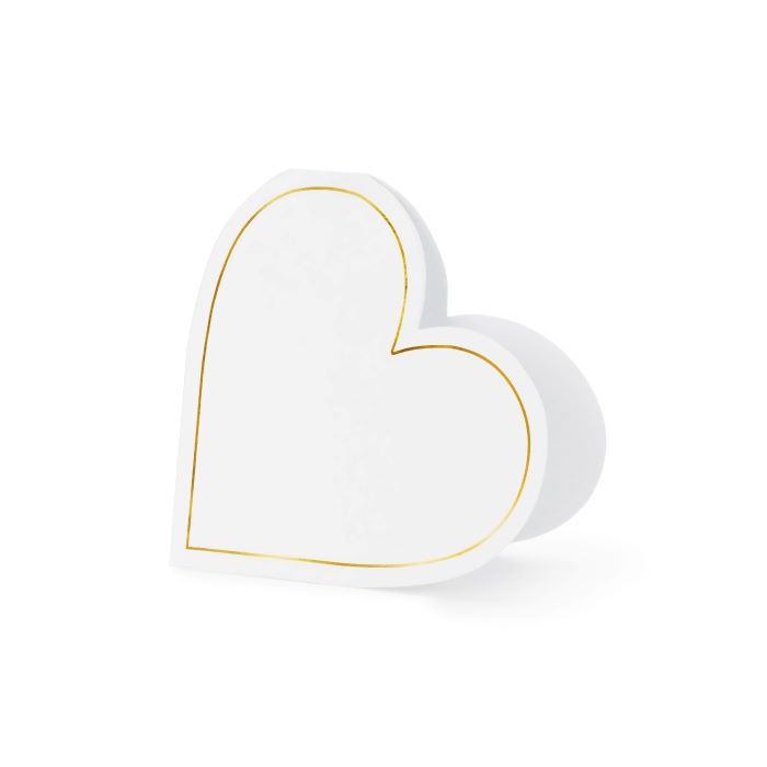Weißes Herz Hochzeitsplatzkarte mit goldenem Rand 10x - 22x15,7 cm