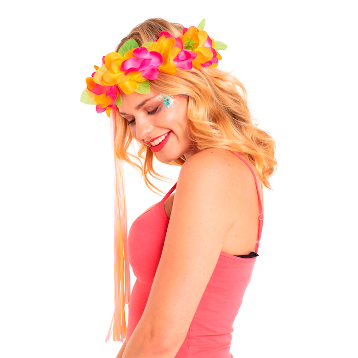 Hawaii blomster pandebånd pink/orange - onesize