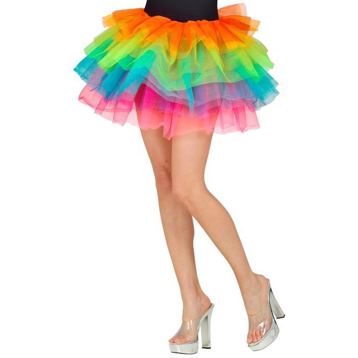 Neon Regnbue Farvet Tylskørt - 45 CM