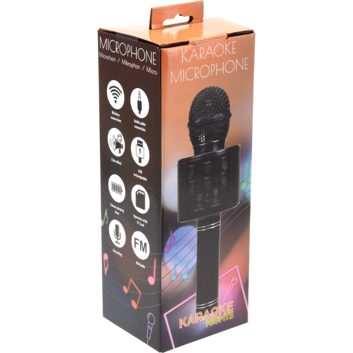 Genopladelig trådløs karaokemikrofon sort 7,5x22,5 cm