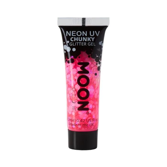 Neon UV Chunky Glitzergel Hot Pink - 12 ml