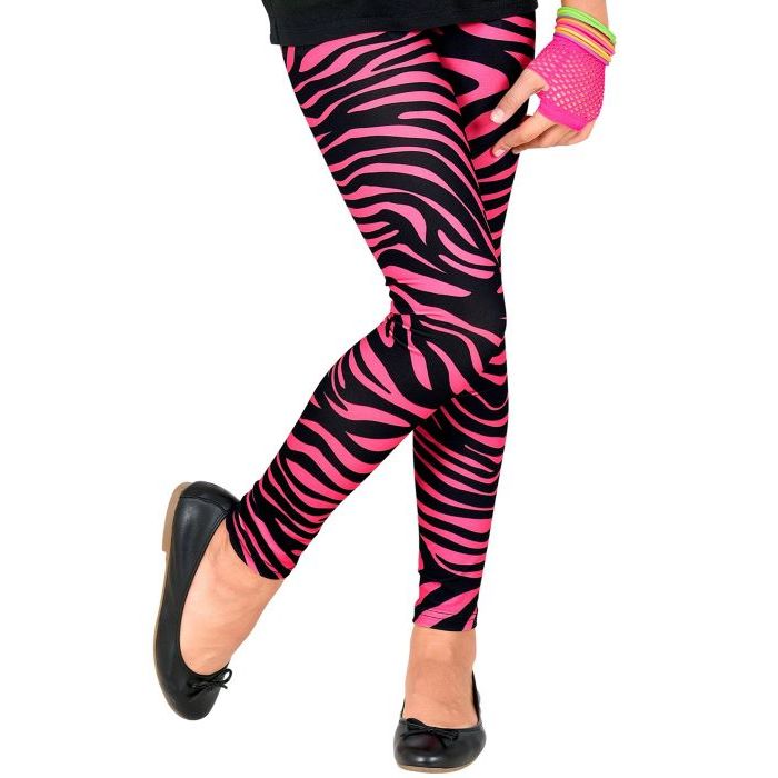 Neon-pink 80er Kinderleggins mit Zebramuster