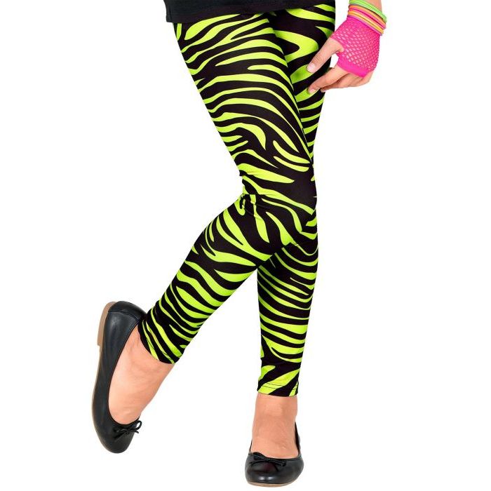 Neon grüne 80er Jahre Kinderleggings im Zebra-Muster