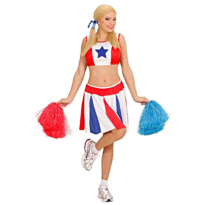 Cheerleader Kostüm in Rot, Weiß und Blau - 2 Teile