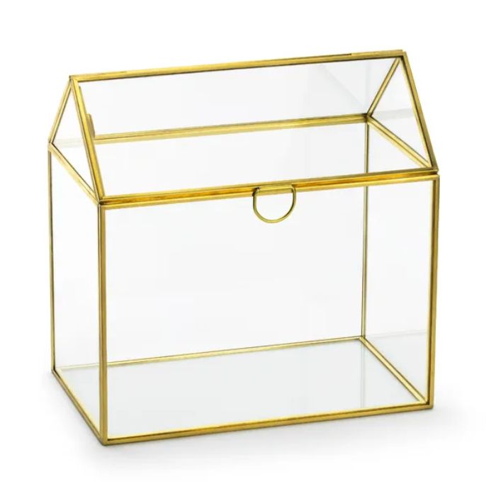Glashaus Geschenkkartenhalter Gold 13x21x21cm