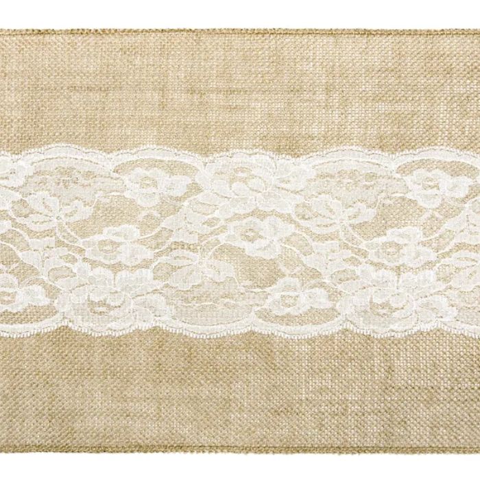 Jute Tischläufer mit Spitzenband 0,28x2,75 m