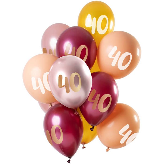 40 Jahre Ballons in Pink und Goldtönen 12x - 33 cm