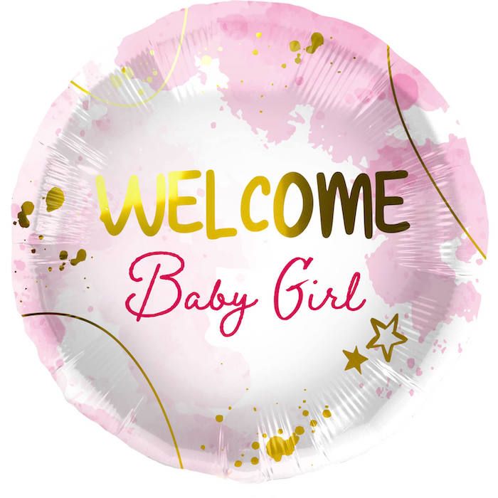 "Welcome Baby Girl" Folienballon Rosa - 45 cm