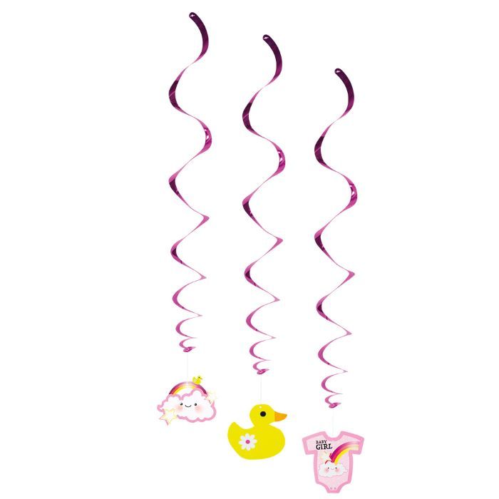 Rosa Wirbel mit Baby-Motiven 3x - 60 cm