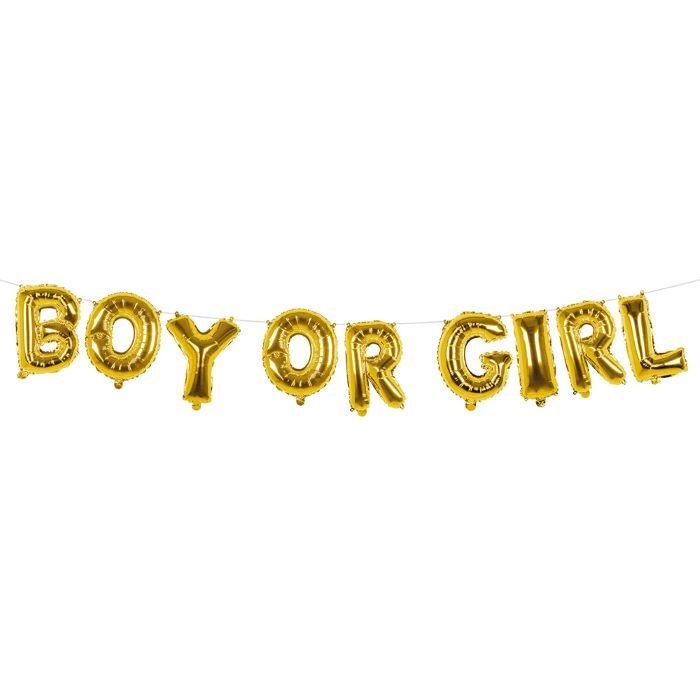 Goldfolie Ballon Girlande mit 'Boy or Girl' Schrift - 4 m