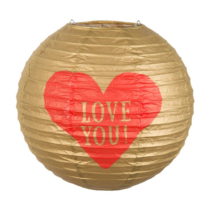 Love you runde goldene Laterne - 25 cm