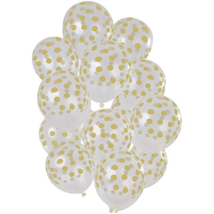 Transparente Ballons mit goldenen Punkten 15x - 30 cm