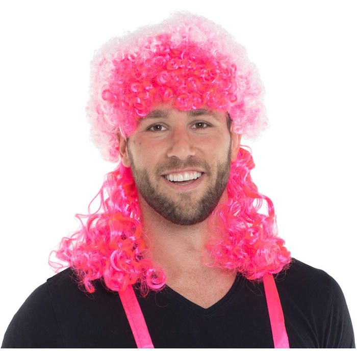 Neon pink Afro Perücke mit Locken
