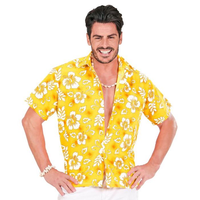 Gelbes Hawaii-Hemd mit weißen Blumen