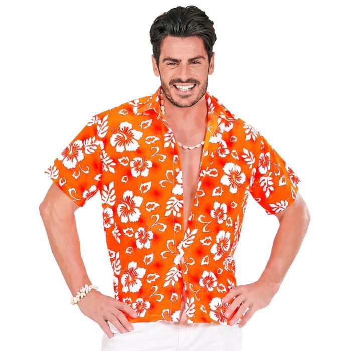 Orange Hawaii-Hemd mit weißen Blumen