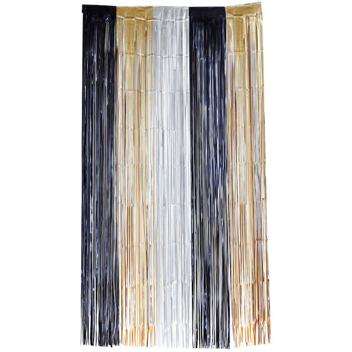 Glimmerforhæng i sort, sølv og guld - 100 x 200 cm