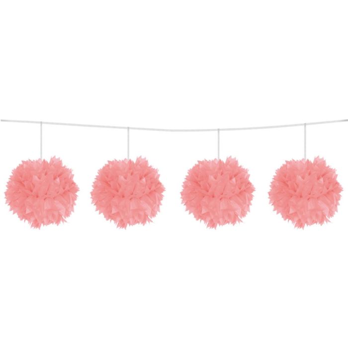 Lyserød pompom guirlande - 3 m