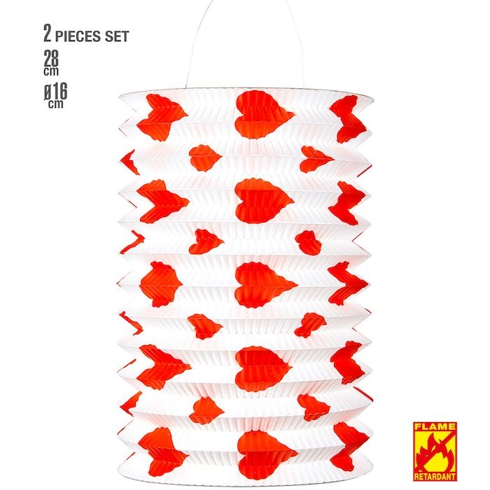 Rot- und Weißherzlanterne 2x - 16 x 28 cm