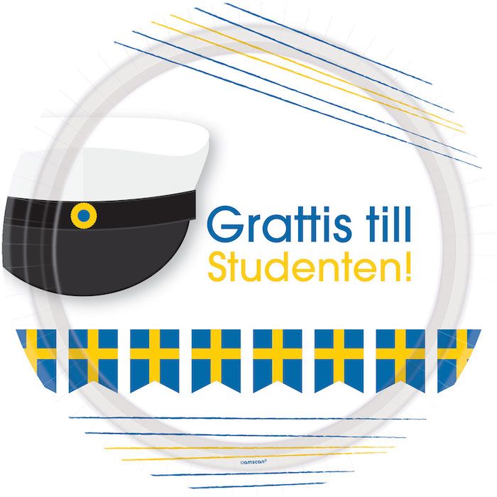 Grattis Till Studenten Pappteller 8x - 23 cm