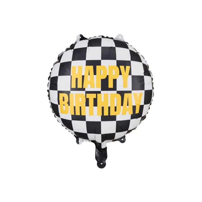 Folienballon 'Happy Birthday' mit karierter Fahne 45 cm