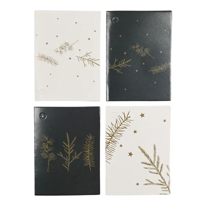 Geschenkanhänger in Schwarz und Weiß mit goldenen Motiven evergreen 16x Die Alte Apotheke