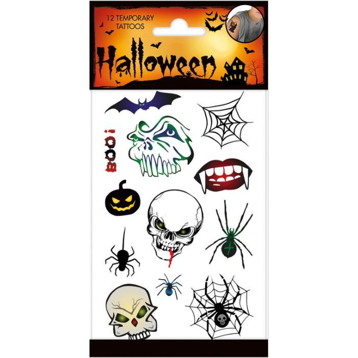 Falske tatoveringer med uhyggelige halloween motiver - 12x