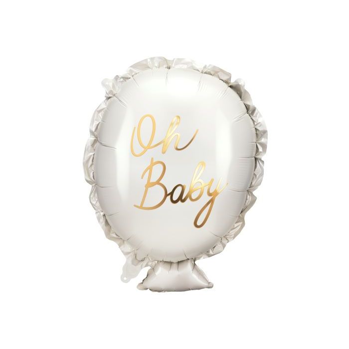 Oh Baby weißer Folienballon mit goldener Schrift - 69x53 cm