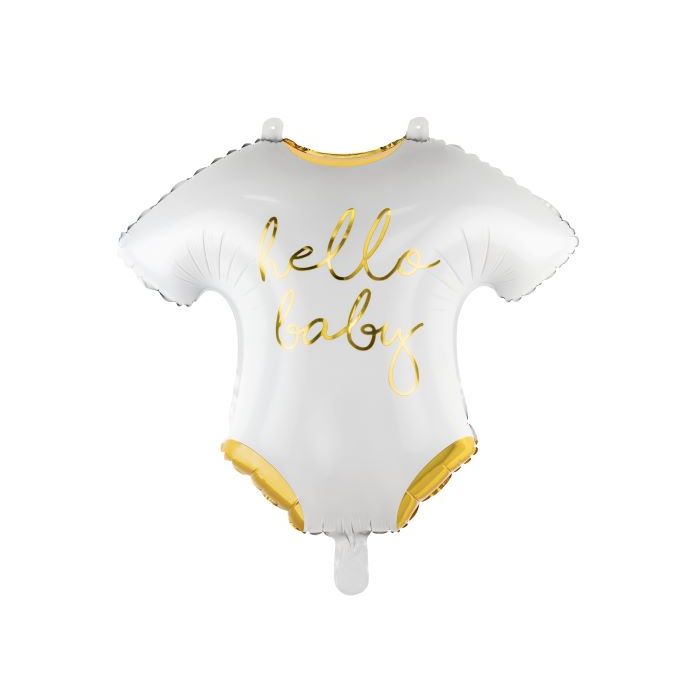 Baby Bodystocking Folienballon in Weiß mit goldener Schrift - 51x45 cm