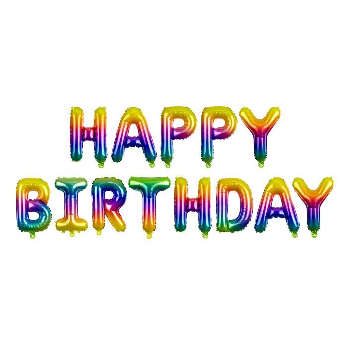 Regenbogenfarbene Happy Birthday Buchstaben Folienballons - 340x35 cm