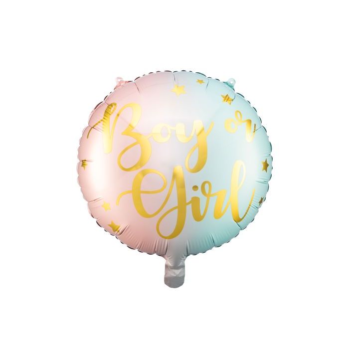 Rosa und blaue Pastellfarbe Geschlechtsrevealfolie-Ballon mit goldener Schrift - 35 cm
