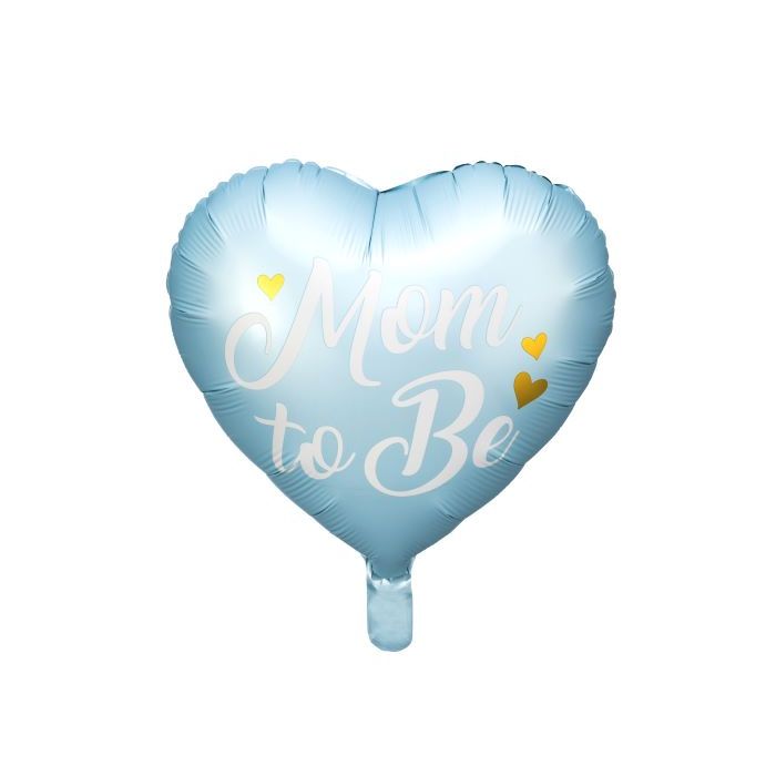 Hellblauer Babyshower-Herz-Folienballon mit weißem Schriftzug - 35 cm