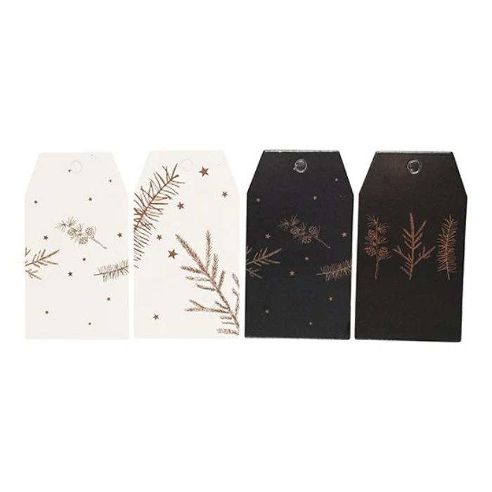 Geschenkanhänger in Weiß und Schwarz mit goldenen Motiven Evergreen 6x Die Alte Apotheke