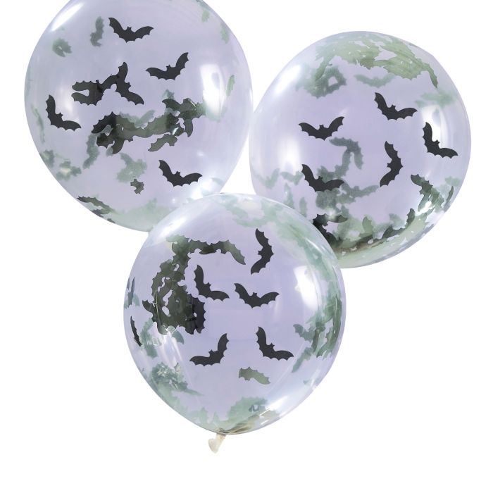 Halloween Konfetti Ballons mit Fledermaus Konfetti 5x