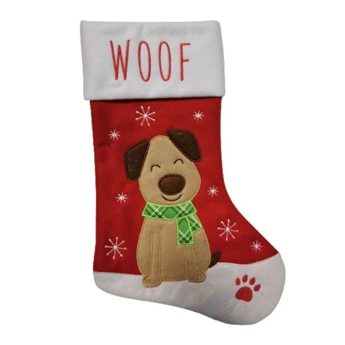 Weihnachtssocke mit braunem Hund 40x26 cm Die Alte Apotheke 