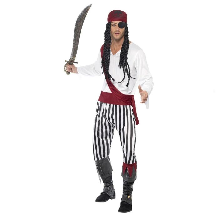 Klassisk pirat kostume med stribede detaljer