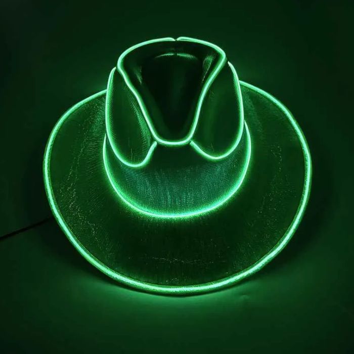 Sjov cowboy rave hat med LED Grøn