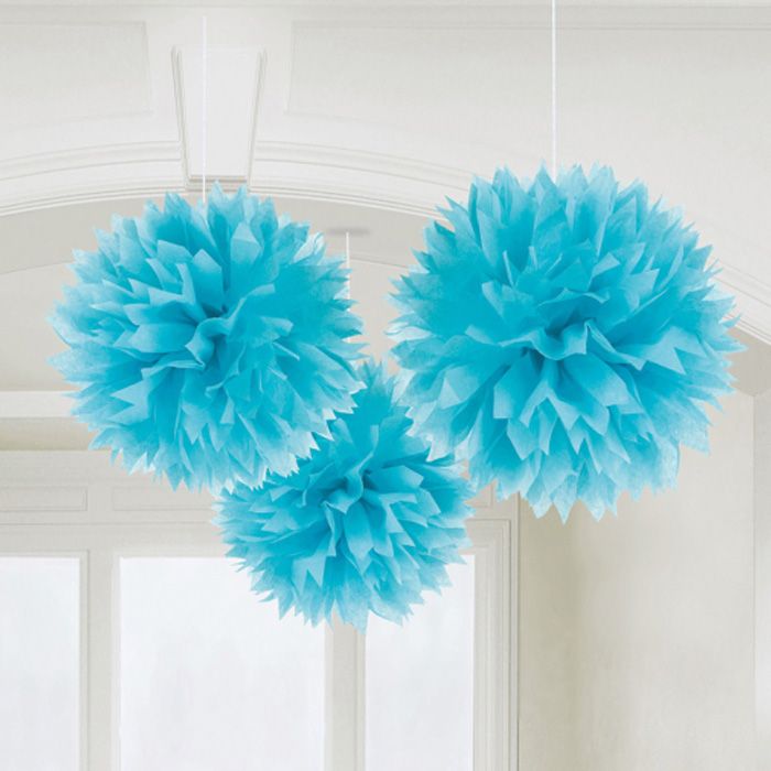 Pompons in Hellblau 3x - 40 cm