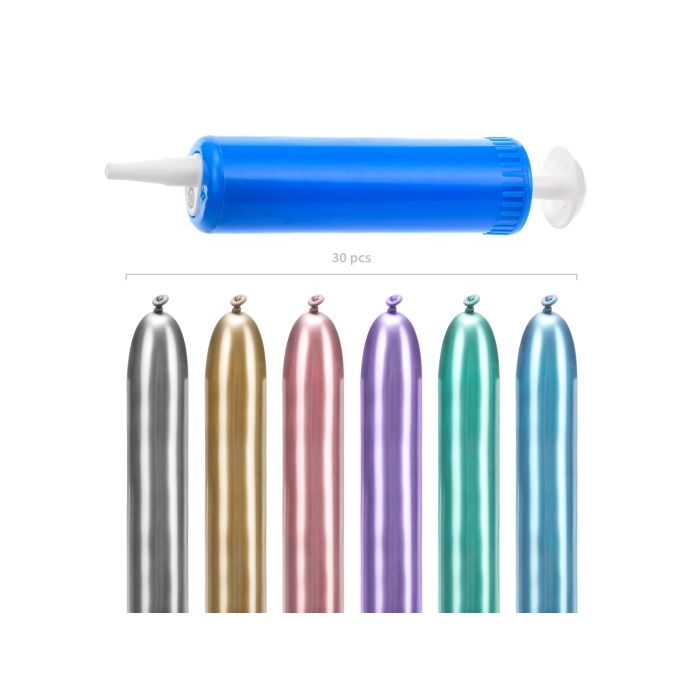 Modellierungsballon-Tier-Kit mit metallic Ballons und Pumpe 30 Teile - 130 cm