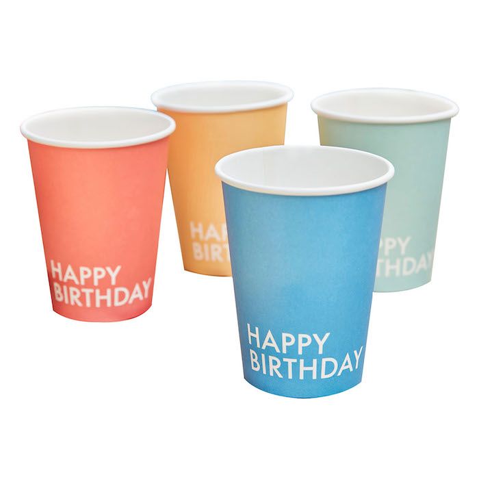 Bunte Pappbecher "Happy Birthday" 8x 256 ml