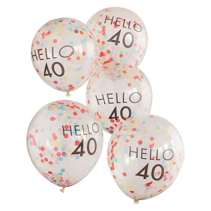 "Hello 40" Konfettiballons bunt 5x - 30 cm