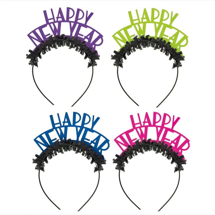 Happy New Year neon hårbøjler 4 farver – onesize