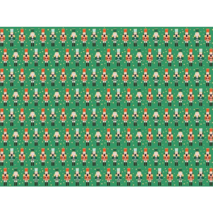 Grünes Geschenkpapier mit Nussknacker-Motiven - 200x70 cm