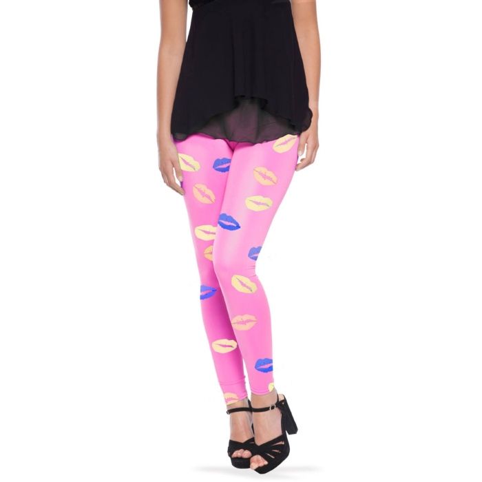 Pinke Leggings mit Lippenmotiv